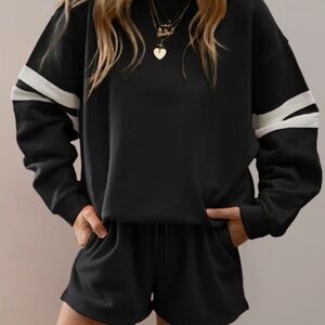 Women's Black and White Striped Sweatshirt set